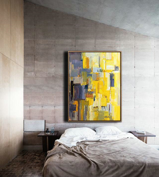 Handmade Extra Large Contemporary Painting,Vertical Palette Knife Contemporary Art,Huge Canvas Art On Canvas,Yellow,Purple,Beige,Brown,Taupe.etc